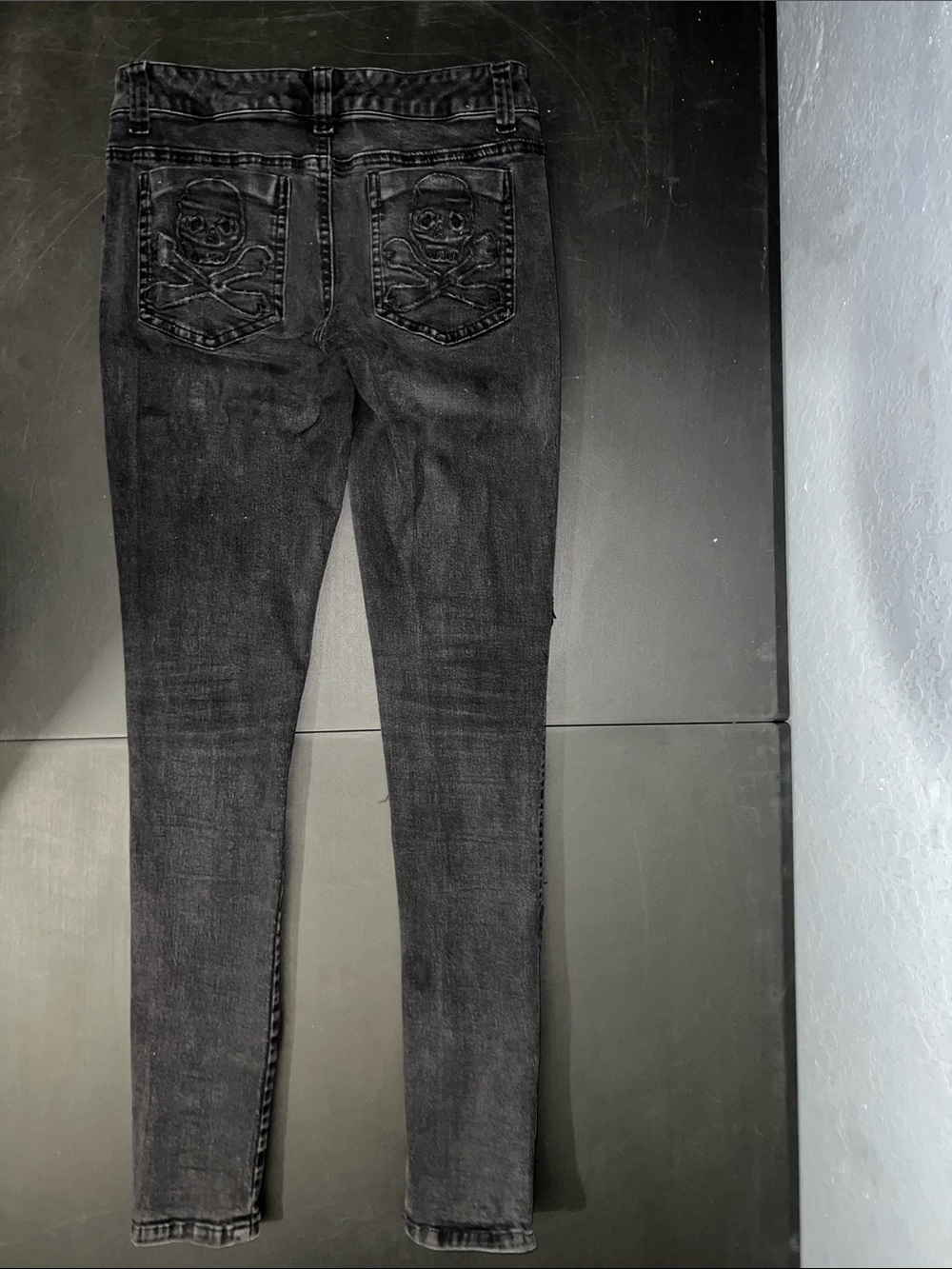 Tripp NYC Black Skinny Jeans with White Skull Patch - Picture 6 of 9